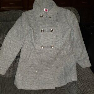 Total Girl Silvery Gray Double-Breasted Girls Coat, size large 10/12